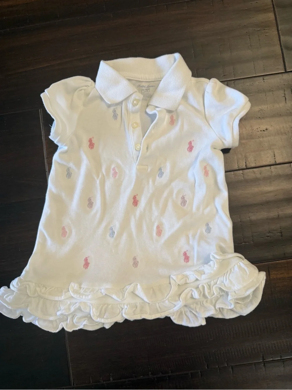 Ralph Lauren White Polo Dress with Pink & Blue Pony Motifs